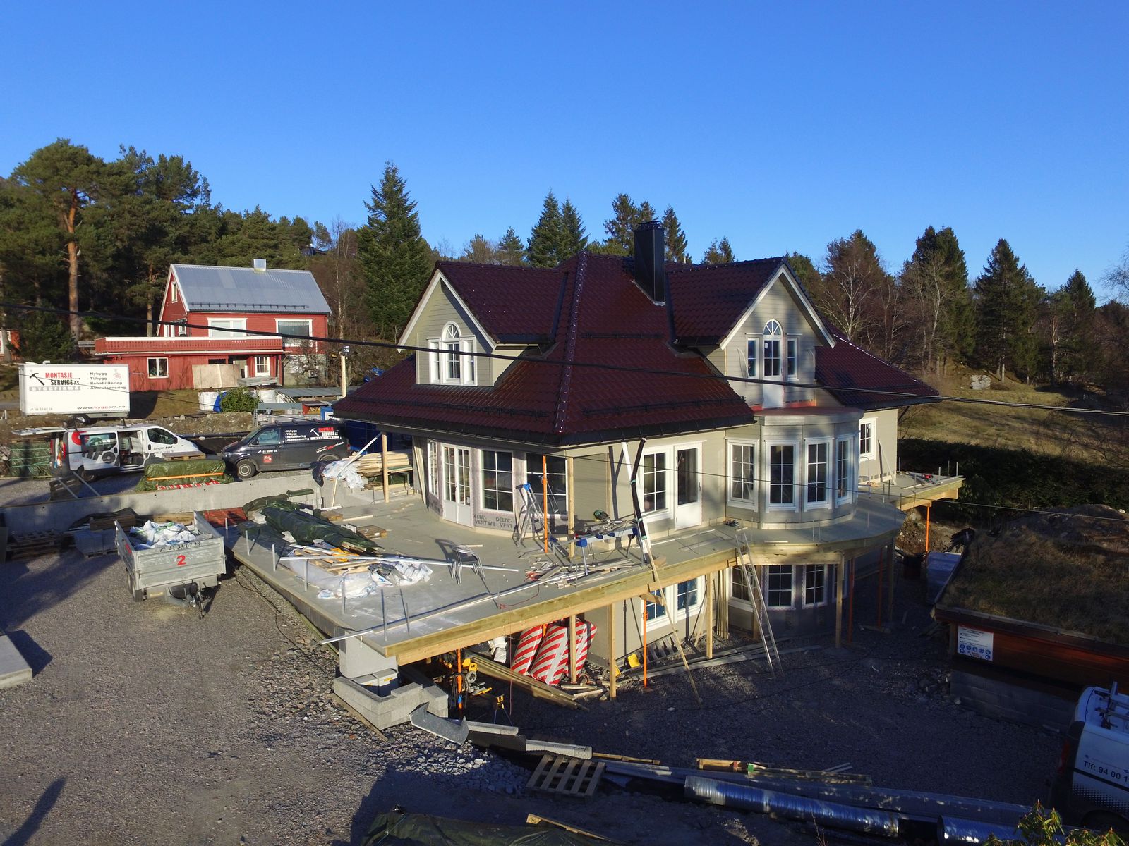 Bolig under oppføring sett fra luften